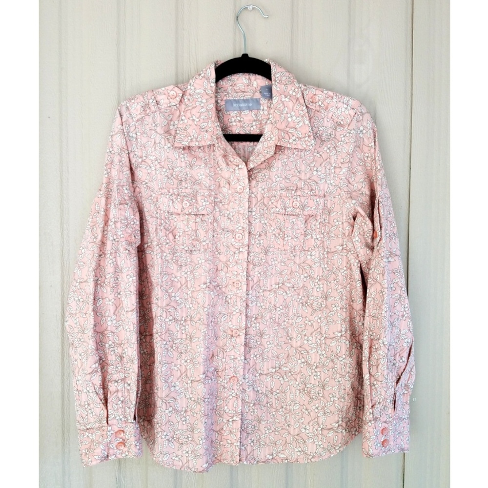 Liz Claiborne Button Down Pink Floral Shirt Top